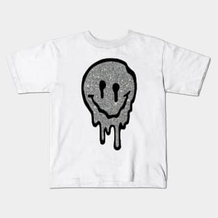 Silver Glitter Drippy Smiley Face Kids T-Shirt